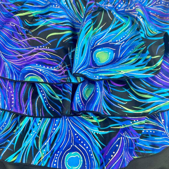 Robby Len Women's 16 One Piece Peacock Print & Gold Ruffled One Piece Swimsuit - Picture 6 of 8